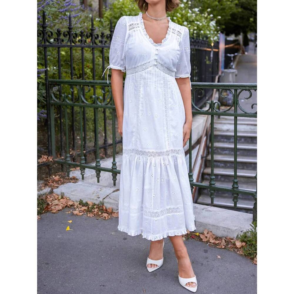 NEW STRAWBERRY PARIS colette midi dress in white